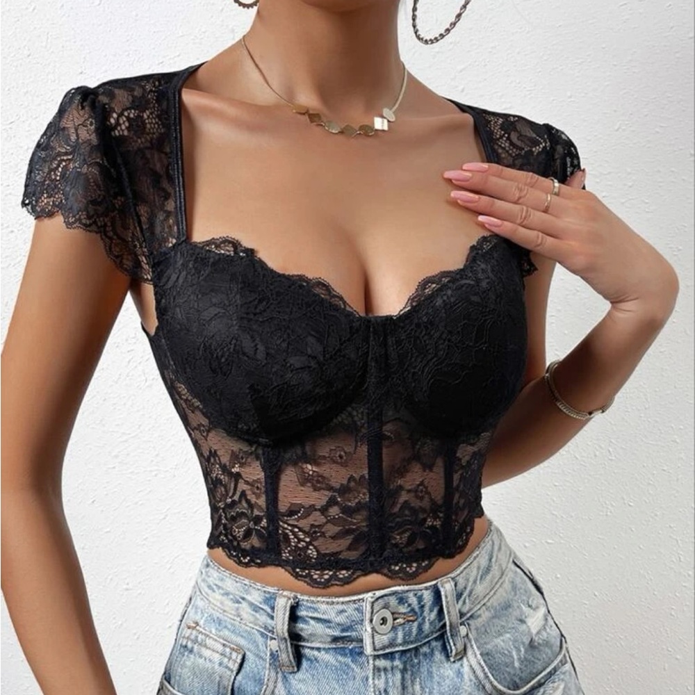 black lace short sleeve shirt